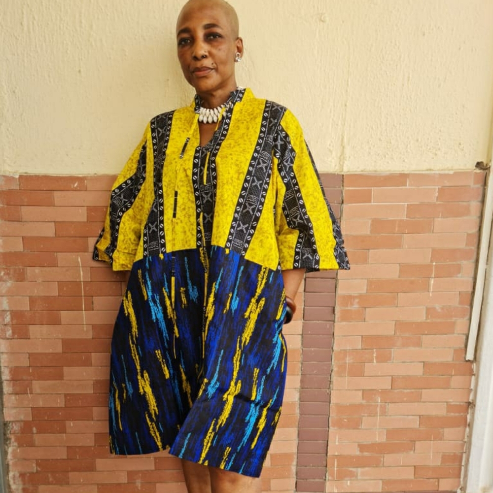 Vibrant Yellow and Blue Ankara Patterned Dress